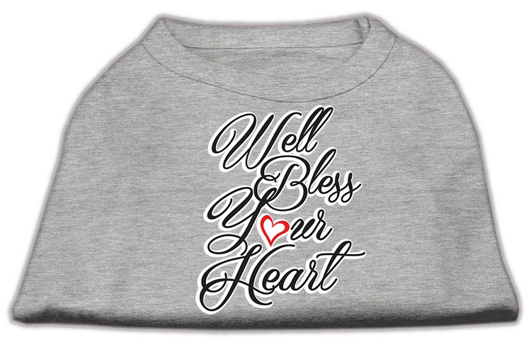 Well Bless Your Heart Screen Print Dog Shirt Grey XS